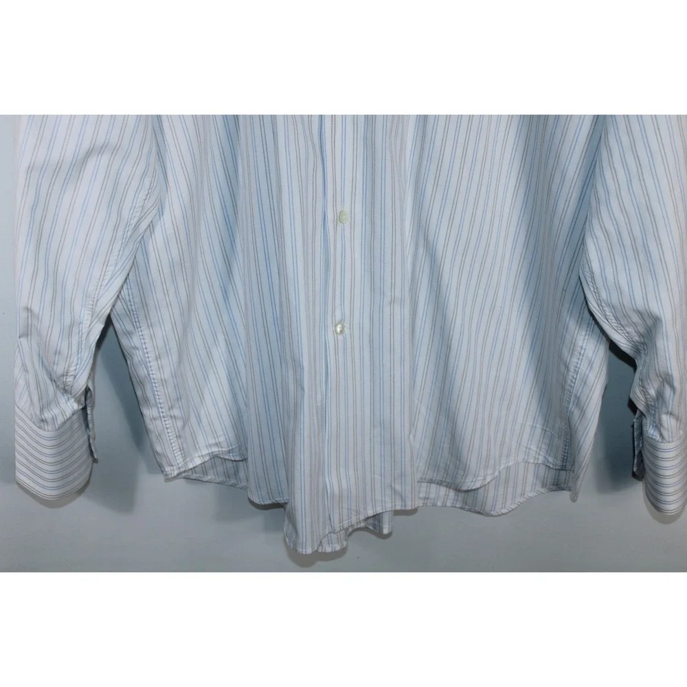 Canali Men's Size 42/16.5 White Striped Long Sleeve Dress Shirt